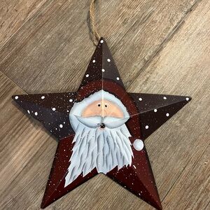 Santa Star Ornament - Brown and White